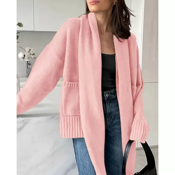 PRETTYGARDEN Womens Fall Fashion Knit Cardigan Sweaters Long Sleeve V Neck Open Front Sweater Jacket with ScarfLight Pink