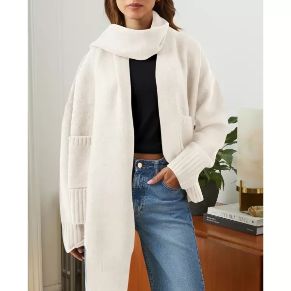 PRETTYGARDEN Womens Fall Fashion Knit Cardigan Sweaters Long Sleeve V Neck Open Front Sweater Jacket with ScarfWhite