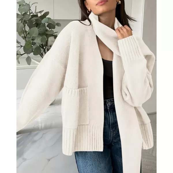 PRETTYGARDEN Womens Fall Fashion Knit Cardigan Sweaters Long Sleeve V Neck Open Front Sweater Jacket with ScarfWhite
