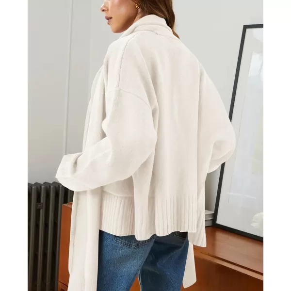 PRETTYGARDEN Womens Fall Fashion Knit Cardigan Sweaters Long Sleeve V Neck Open Front Sweater Jacket with ScarfWhite