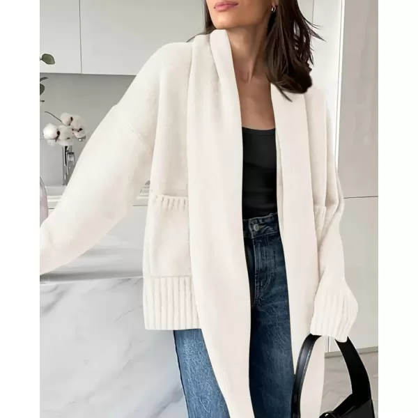 PRETTYGARDEN Womens Fall Fashion Knit Cardigan Sweaters Long Sleeve V Neck Open Front Sweater Jacket with ScarfWhite