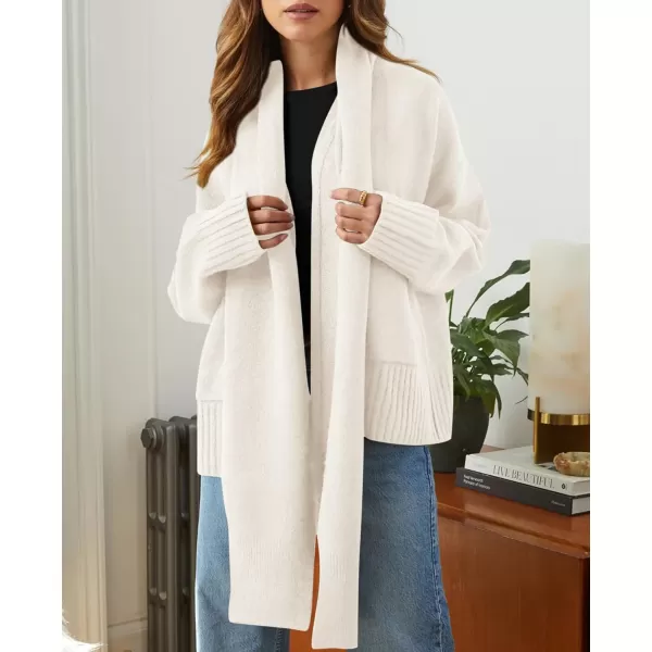 PRETTYGARDEN Womens Fall Fashion Knit Cardigan Sweaters Long Sleeve V Neck Open Front Sweater Jacket with ScarfWhite