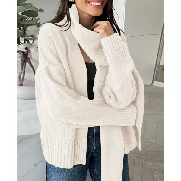 PRETTYGARDEN Womens Fall Fashion Knit Cardigan Sweaters Long Sleeve V Neck Open Front Sweater Jacket with ScarfWhite