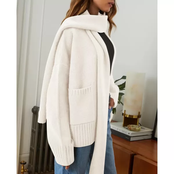 PRETTYGARDEN Womens Fall Fashion Knit Cardigan Sweaters Long Sleeve V Neck Open Front Sweater Jacket with ScarfWhite