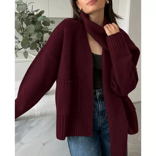 PRETTYGARDEN Womens Fall Fashion Knit Cardigan Sweaters Long Sleeve V Neck Open Front Sweater Jacket with ScarfWine Red