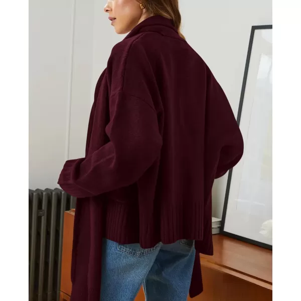 PRETTYGARDEN Womens Fall Fashion Knit Cardigan Sweaters Long Sleeve V Neck Open Front Sweater Jacket with ScarfWine Red