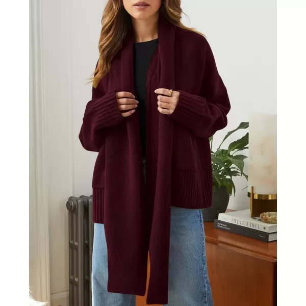 PRETTYGARDEN Womens Fall Fashion Knit Cardigan Sweaters Long Sleeve V Neck Open Front Sweater Jacket with ScarfWine Red