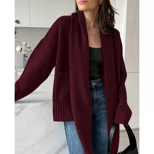 PRETTYGARDEN Womens Fall Fashion Knit Cardigan Sweaters Long Sleeve V Neck Open Front Sweater Jacket with ScarfWine Red
