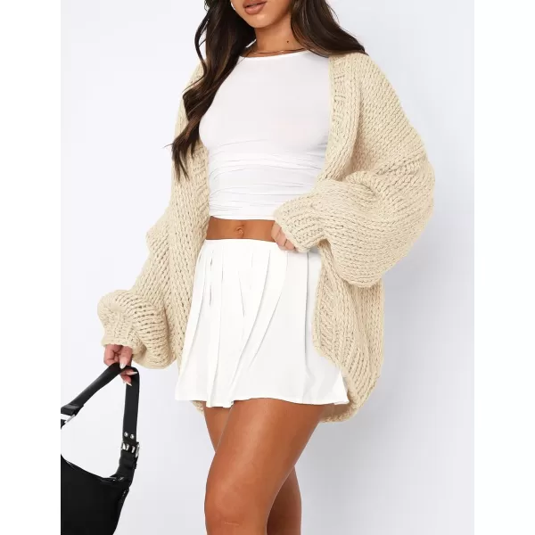 PRETTYGARDEN Womens Fall Open Front Cardigan Sweaters Long Sleeve Loose Fit Chunky Knit Outerwear Trendy Casual OutfitsBeige