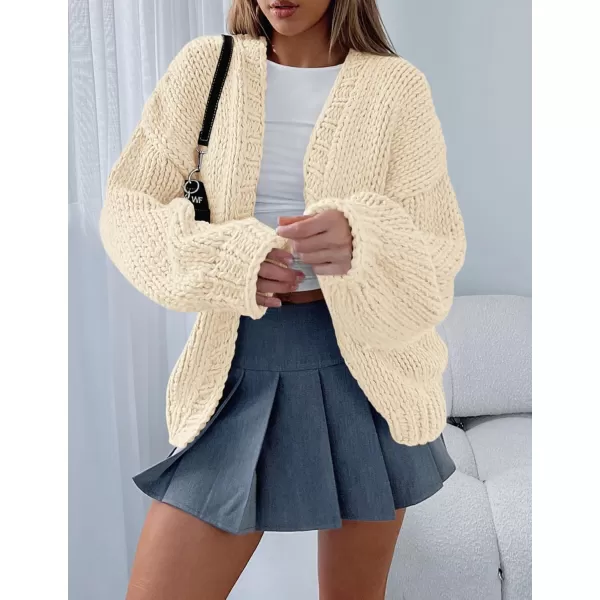 PRETTYGARDEN Womens Fall Open Front Cardigan Sweaters Long Sleeve Loose Fit Chunky Knit Outerwear Trendy Casual OutfitsBeige