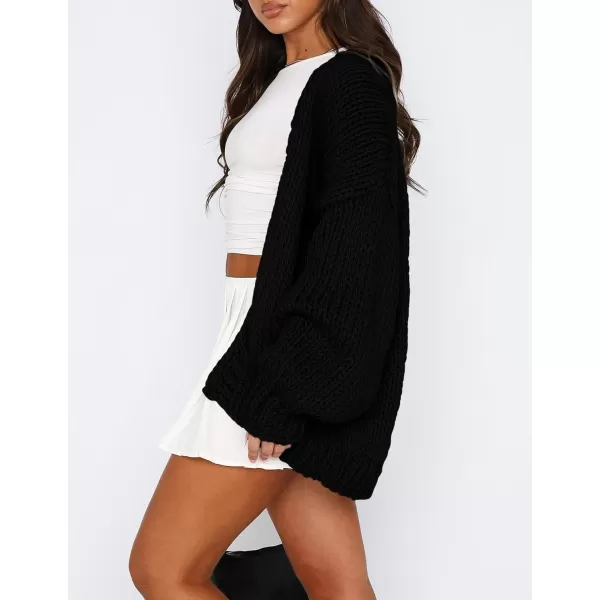 PRETTYGARDEN Womens Fall Open Front Cardigan Sweaters Long Sleeve Loose Fit Chunky Knit Outerwear Trendy Casual OutfitsBlack