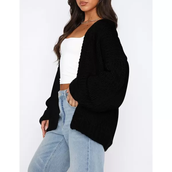 PRETTYGARDEN Womens Fall Open Front Cardigan Sweaters Long Sleeve Loose Fit Chunky Knit Outerwear Trendy Casual OutfitsBlack