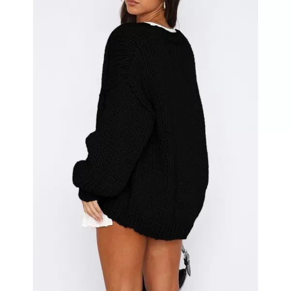 PRETTYGARDEN Womens Fall Open Front Cardigan Sweaters Long Sleeve Loose Fit Chunky Knit Outerwear Trendy Casual OutfitsBlack