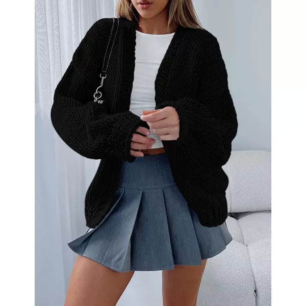 PRETTYGARDEN Womens Fall Open Front Cardigan Sweaters Long Sleeve Loose Fit Chunky Knit Outerwear Trendy Casual OutfitsBlack