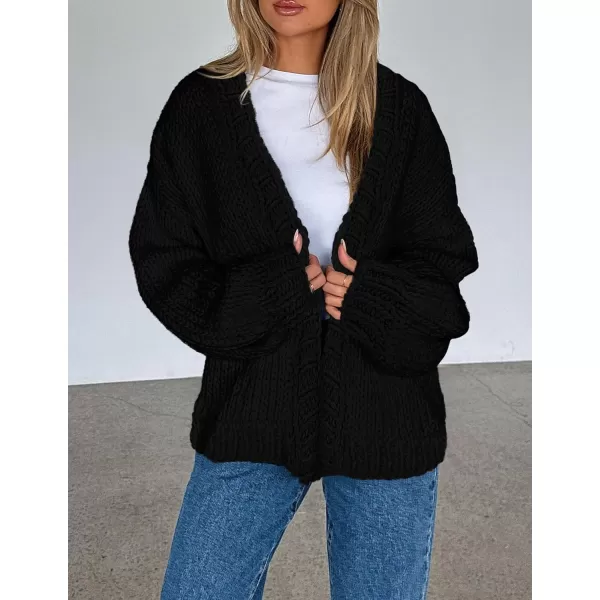 PRETTYGARDEN Womens Fall Open Front Cardigan Sweaters Long Sleeve Loose Fit Chunky Knit Outerwear Trendy Casual OutfitsBlack