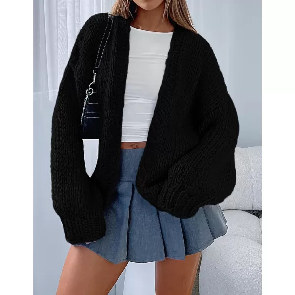 PRETTYGARDEN Womens Fall Open Front Cardigan Sweaters Long Sleeve Loose Fit Chunky Knit Outerwear Trendy Casual OutfitsBlack