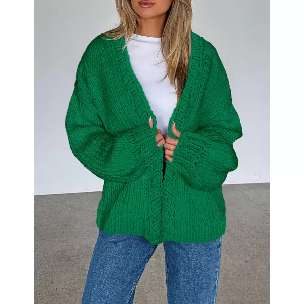 PRETTYGARDEN Womens Fall Open Front Cardigan Sweaters Long Sleeve Loose Fit Chunky Knit Outerwear Trendy Casual OutfitsGreen