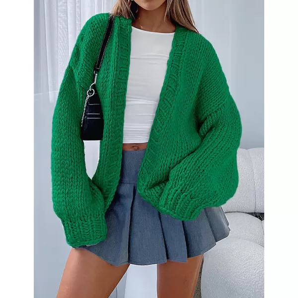 PRETTYGARDEN Womens Fall Open Front Cardigan Sweaters Long Sleeve Loose Fit Chunky Knit Outerwear Trendy Casual OutfitsGreen