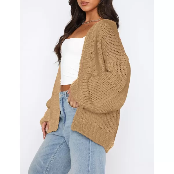 PRETTYGARDEN Womens Fall Open Front Cardigan Sweaters Long Sleeve Loose Fit Chunky Knit Outerwear Trendy Casual OutfitsKhaki
