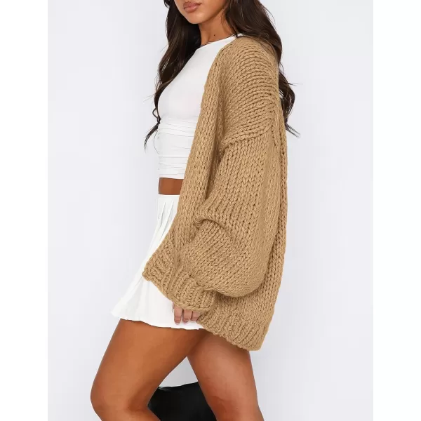 PRETTYGARDEN Womens Fall Open Front Cardigan Sweaters Long Sleeve Loose Fit Chunky Knit Outerwear Trendy Casual OutfitsKhaki