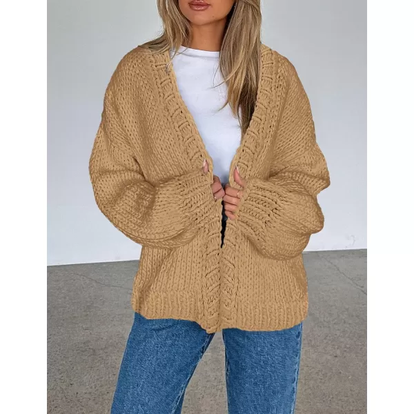 PRETTYGARDEN Womens Fall Open Front Cardigan Sweaters Long Sleeve Loose Fit Chunky Knit Outerwear Trendy Casual OutfitsKhaki