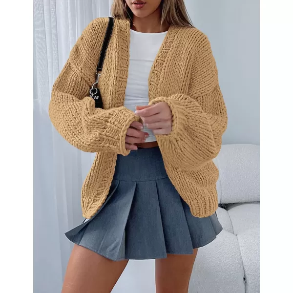 PRETTYGARDEN Womens Fall Open Front Cardigan Sweaters Long Sleeve Loose Fit Chunky Knit Outerwear Trendy Casual OutfitsKhaki