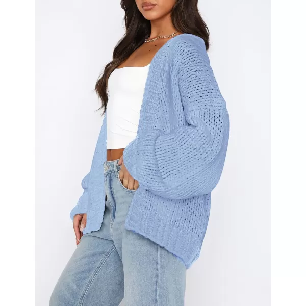 PRETTYGARDEN Womens Fall Open Front Cardigan Sweaters Long Sleeve Loose Fit Chunky Knit Outerwear Trendy Casual OutfitsLight Blue