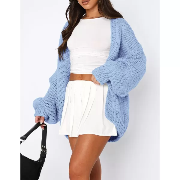 PRETTYGARDEN Womens Fall Open Front Cardigan Sweaters Long Sleeve Loose Fit Chunky Knit Outerwear Trendy Casual OutfitsLight Blue