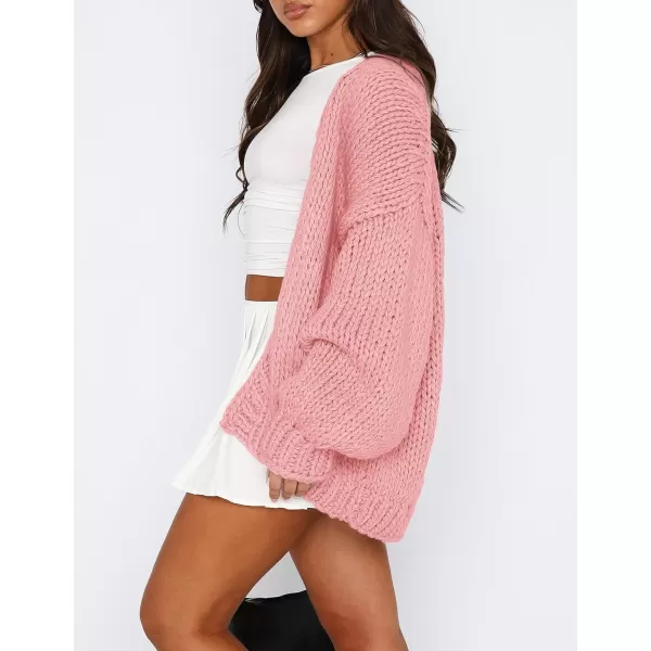 PRETTYGARDEN Womens Fall Open Front Cardigan Sweaters Long Sleeve Loose Fit Chunky Knit Outerwear Trendy Casual OutfitsPink