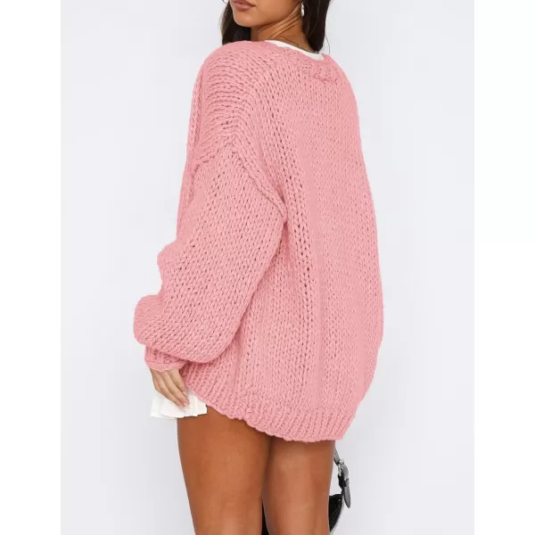 PRETTYGARDEN Womens Fall Open Front Cardigan Sweaters Long Sleeve Loose Fit Chunky Knit Outerwear Trendy Casual OutfitsPink
