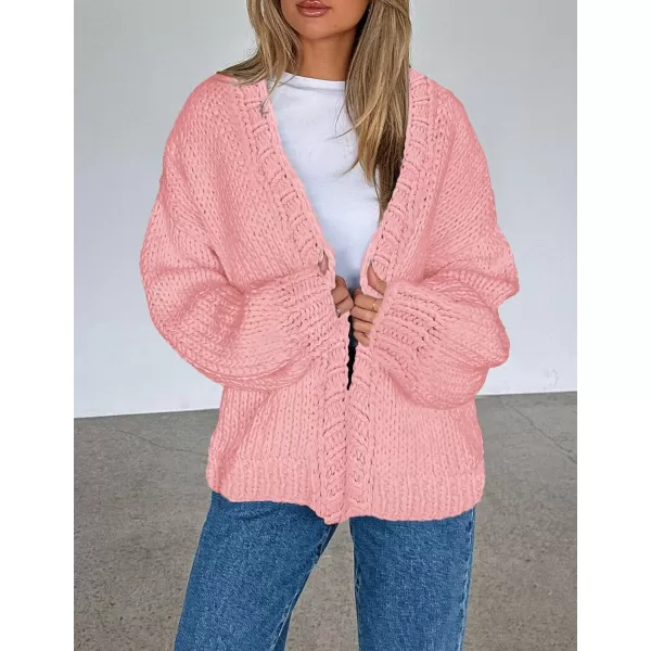 PRETTYGARDEN Womens Fall Open Front Cardigan Sweaters Long Sleeve Loose Fit Chunky Knit Outerwear Trendy Casual OutfitsPink