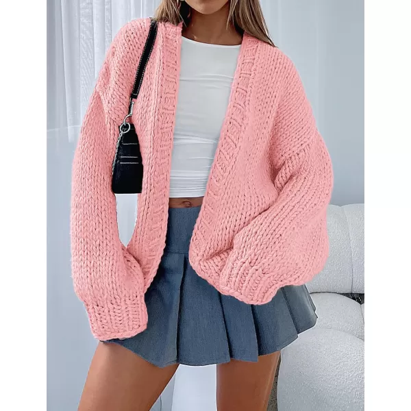 PRETTYGARDEN Womens Fall Open Front Cardigan Sweaters Long Sleeve Loose Fit Chunky Knit Outerwear Trendy Casual OutfitsPink