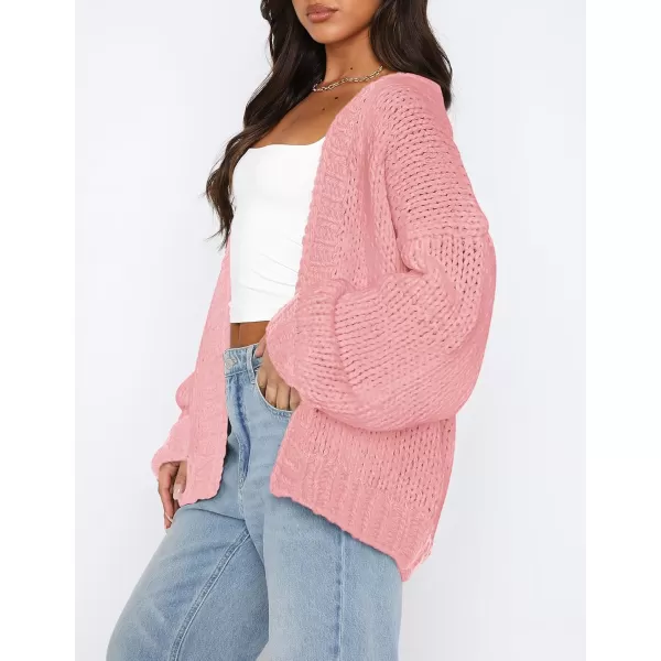 PRETTYGARDEN Womens Fall Open Front Cardigan Sweaters Long Sleeve Loose Fit Chunky Knit Outerwear Trendy Casual OutfitsPink