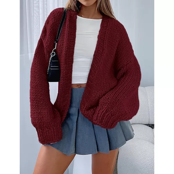 PRETTYGARDEN Womens Fall Open Front Cardigan Sweaters Long Sleeve Loose Fit Chunky Knit Outerwear Trendy Casual OutfitsWine Red