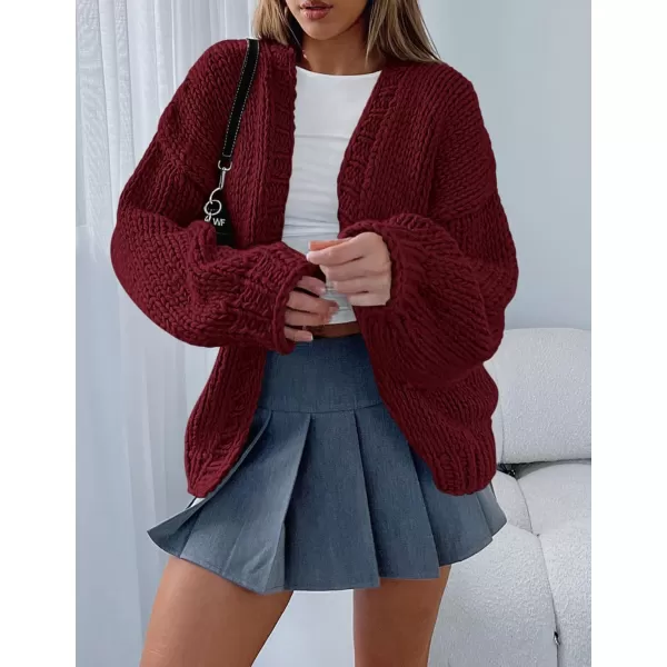 PRETTYGARDEN Womens Fall Open Front Cardigan Sweaters Long Sleeve Loose Fit Chunky Knit Outerwear Trendy Casual OutfitsWine Red