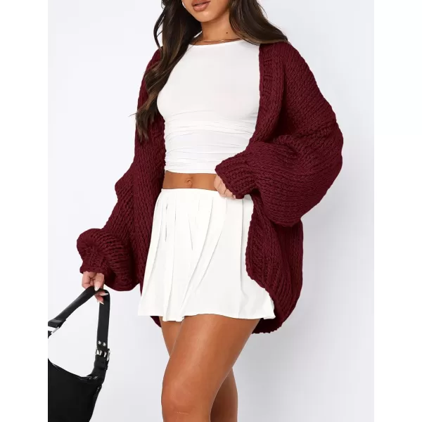 PRETTYGARDEN Womens Fall Open Front Cardigan Sweaters Long Sleeve Loose Fit Chunky Knit Outerwear Trendy Casual OutfitsWine Red