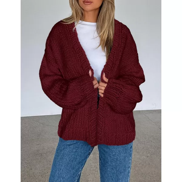 PRETTYGARDEN Womens Fall Open Front Cardigan Sweaters Long Sleeve Loose Fit Chunky Knit Outerwear Trendy Casual OutfitsWine Red