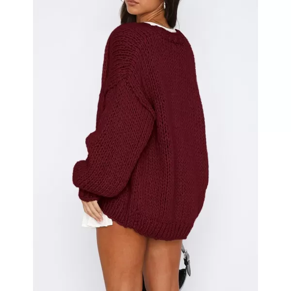 PRETTYGARDEN Womens Fall Open Front Cardigan Sweaters Long Sleeve Loose Fit Chunky Knit Outerwear Trendy Casual OutfitsWine Red