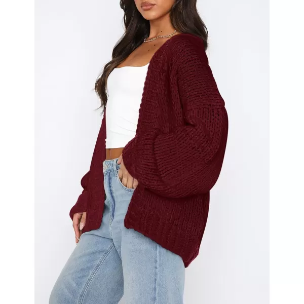 PRETTYGARDEN Womens Fall Open Front Cardigan Sweaters Long Sleeve Loose Fit Chunky Knit Outerwear Trendy Casual OutfitsWine Red