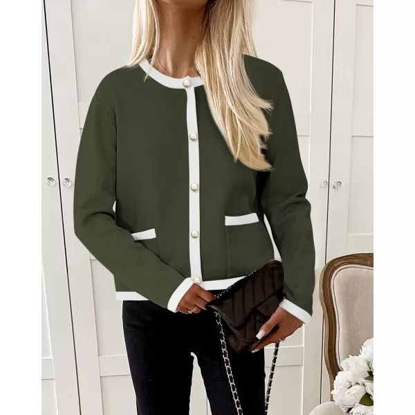 PRETTYGARDEN Womens Knit Cardigan Sweaters 2024 Fall Fashion Long Sleeve Button Down Shirts Tops BlouseArmy Green