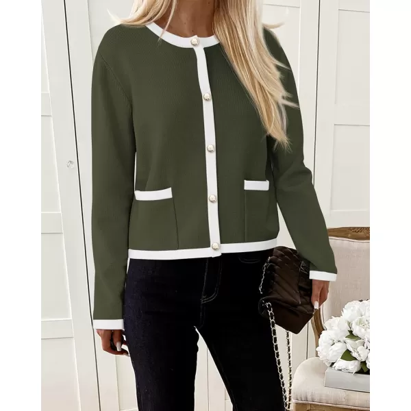 PRETTYGARDEN Womens Knit Cardigan Sweaters 2024 Fall Fashion Long Sleeve Button Down Shirts Tops BlouseArmy Green