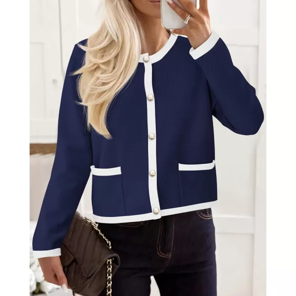 PRETTYGARDEN Womens Knit Cardigan Sweaters 2024 Fall Fashion Long Sleeve Button Down Shirts Tops BlouseNavy