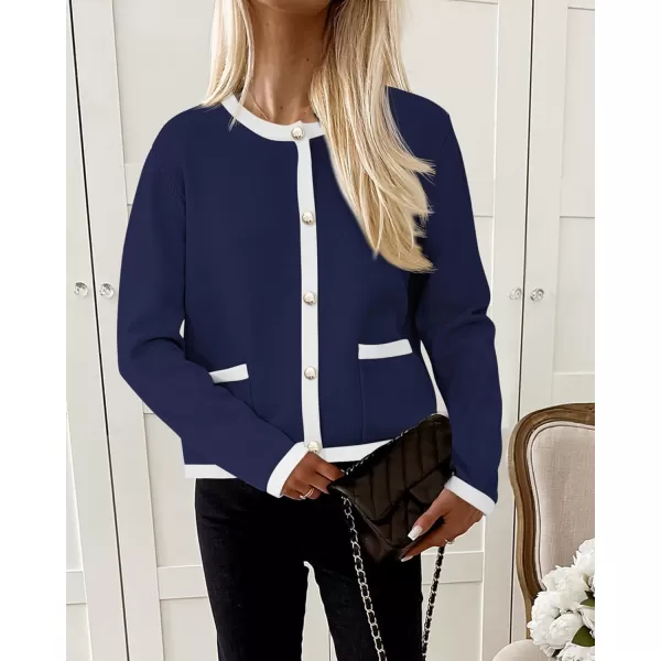 PRETTYGARDEN Womens Knit Cardigan Sweaters 2024 Fall Fashion Long Sleeve Button Down Shirts Tops BlouseNavy