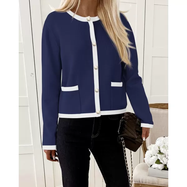 PRETTYGARDEN Womens Knit Cardigan Sweaters 2024 Fall Fashion Long Sleeve Button Down Shirts Tops BlouseNavy