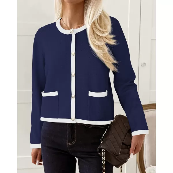 PRETTYGARDEN Womens Knit Cardigan Sweaters 2024 Fall Fashion Long Sleeve Button Down Shirts Tops BlouseNavy