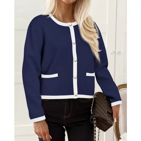 PRETTYGARDEN Womens Knit Cardigan Sweaters 2024 Fall Fashion Long Sleeve Button Down Shirts Tops BlouseNavy