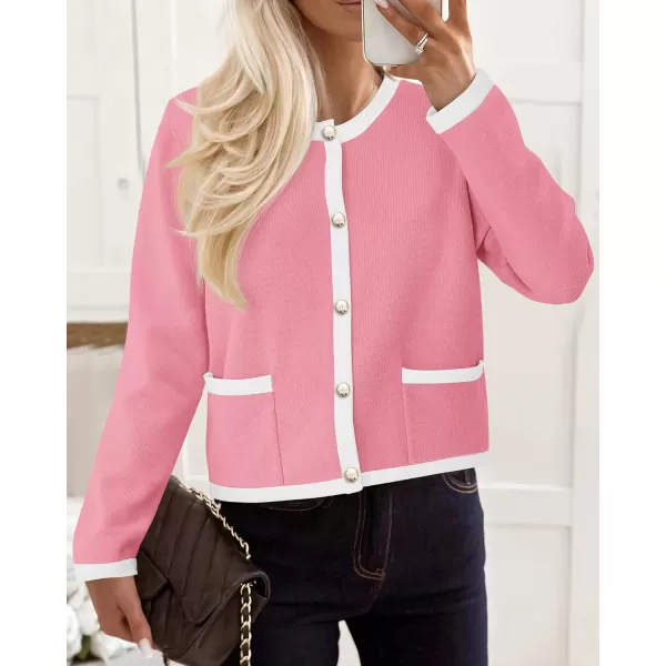 PRETTYGARDEN Womens Knit Cardigan Sweaters 2024 Fall Fashion Long Sleeve Button Down Shirts Tops BlousePink