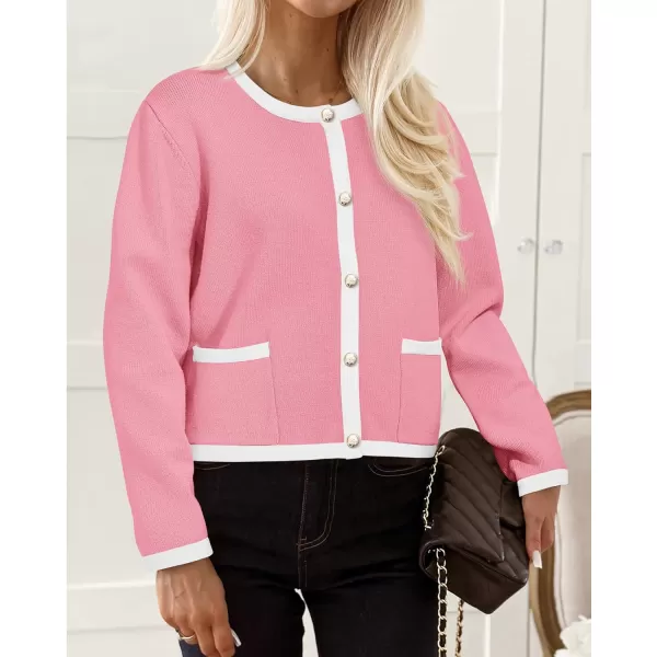 PRETTYGARDEN Womens Knit Cardigan Sweaters 2024 Fall Fashion Long Sleeve Button Down Shirts Tops BlousePink