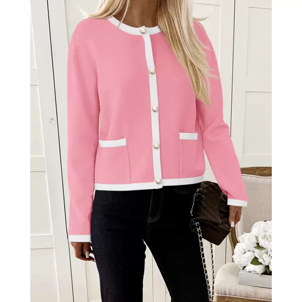PRETTYGARDEN Womens Knit Cardigan Sweaters 2024 Fall Fashion Long Sleeve Button Down Shirts Tops BlousePink