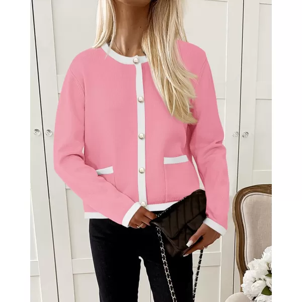 PRETTYGARDEN Womens Knit Cardigan Sweaters 2024 Fall Fashion Long Sleeve Button Down Shirts Tops BlousePink